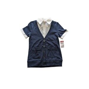 GIRLS Basic Editions CARDIGAN SWEATER NAVY BLUE White Shirt SIZE Small (6/6X)